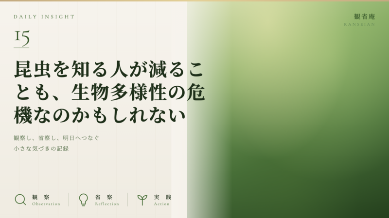 昆虫を知る人が減ることも、生物多様性の危機なのかもしれない　観省庵 Daily Insight For NGO/NPO 2026年6月23日