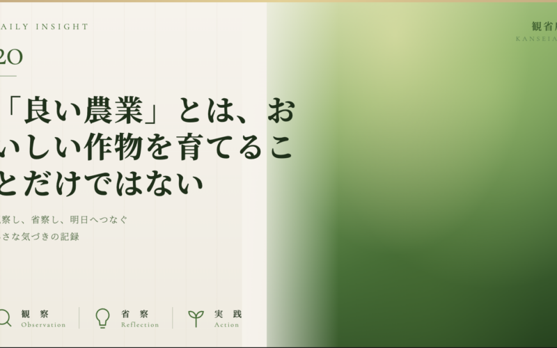 「良い農業」とは、おいしい作物を育てることだけではない　観省庵 Daily Insight For NGO/NPO 2026年6月28日